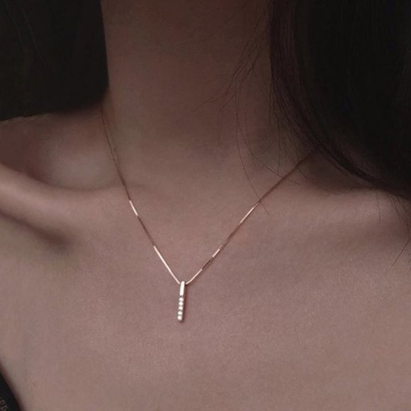 Jewelry - Gold Diamond Strip 925 Sterling Silver Necklace